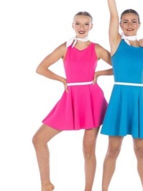 Weissman Pink Sleeveless Fit-and-Flare Dance Dress with White Belt, Size MC